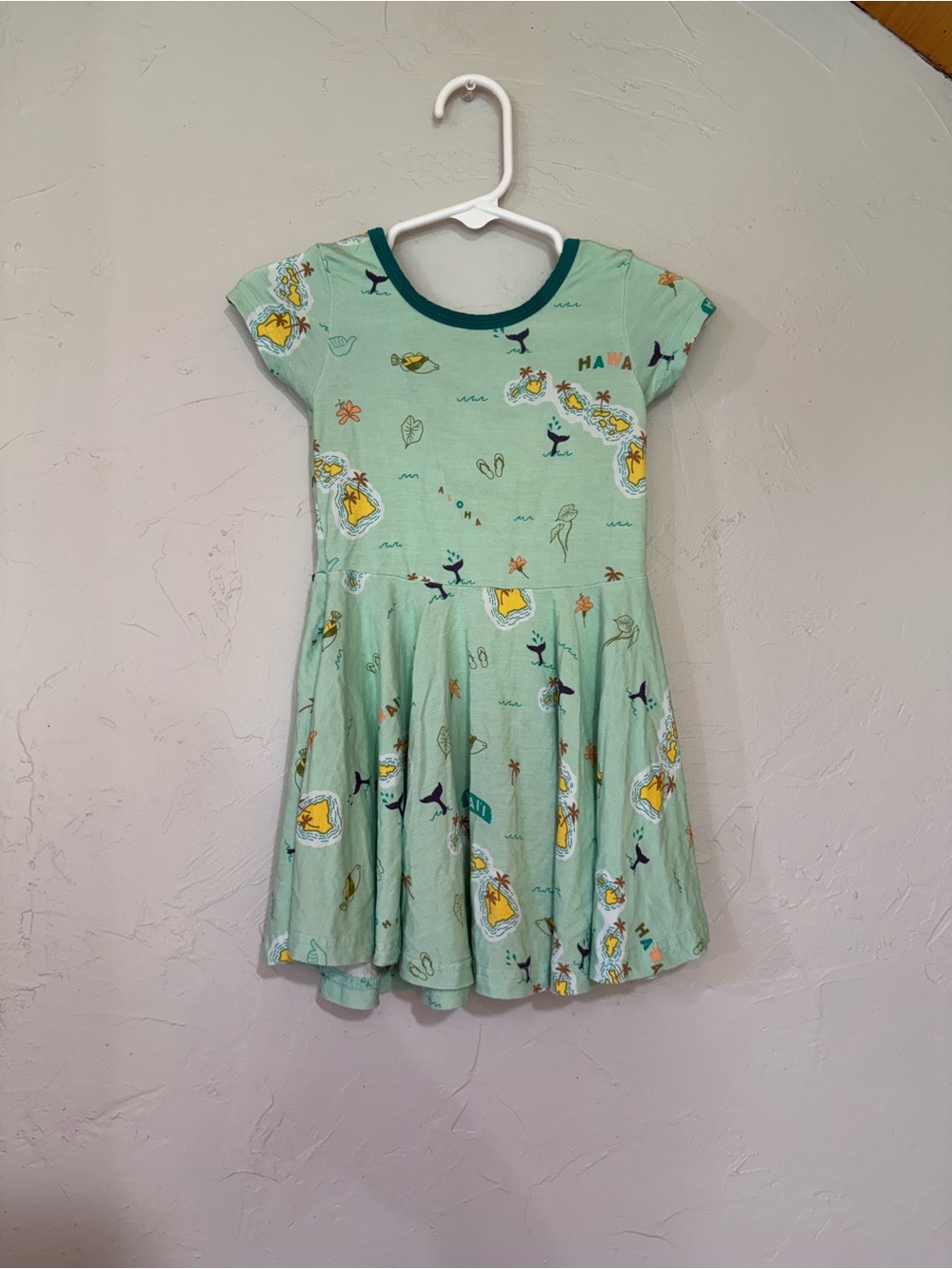 Mint Green Short Sleeve Twirl Dress with Island Print